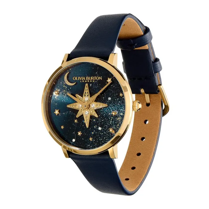 Women Celestial Watches Olivia Burton 35mm Nova Slim Gold and Sapphire Blue Leather Strap Watch Women Celestial Watches Olivia Burton 35mm Nova Slim Gold and Sapphire Blue Leather Strap Watch