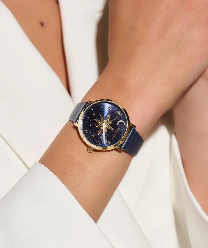 Women Celestial Watches Olivia Burton 35mm Nova Slim Gold and Sapphire Blue Leather Strap Watch Women Celestial Watches Olivia Burton 35mm Nova Slim Gold and Sapphire Blue Leather Strap Watch