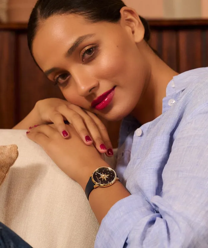 Women Celestial Watches Olivia Burton 35mm Nova Slim Gold and Sapphire Blue Leather Strap Watch Women Celestial Watches Olivia Burton 35mm Nova Slim Gold and Sapphire Blue Leather Strap Watch