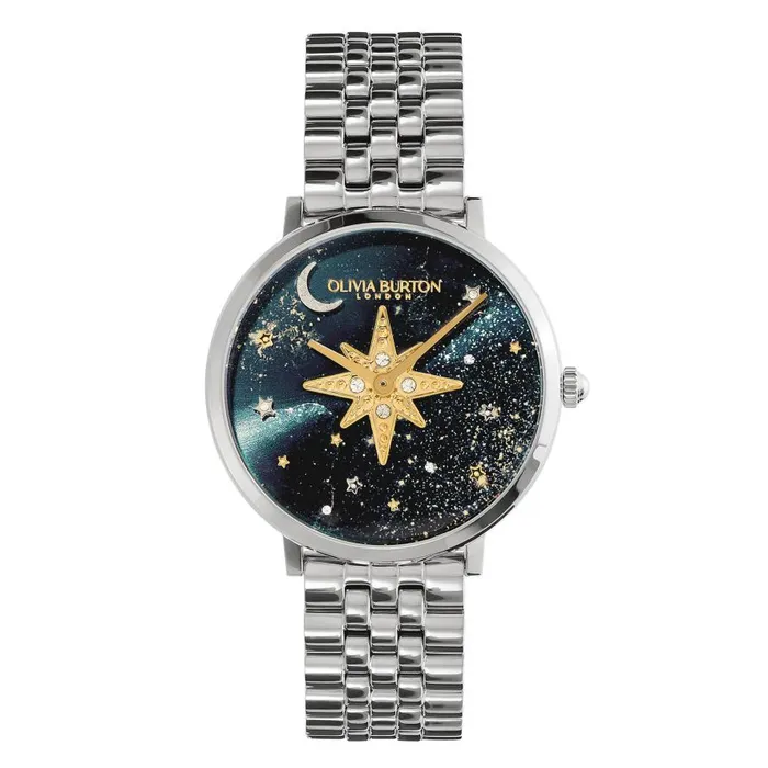 Women Celestial Watches Olivia Burton 35mm Nova Slim Sapphire Blue and Silver Bracelet Watch