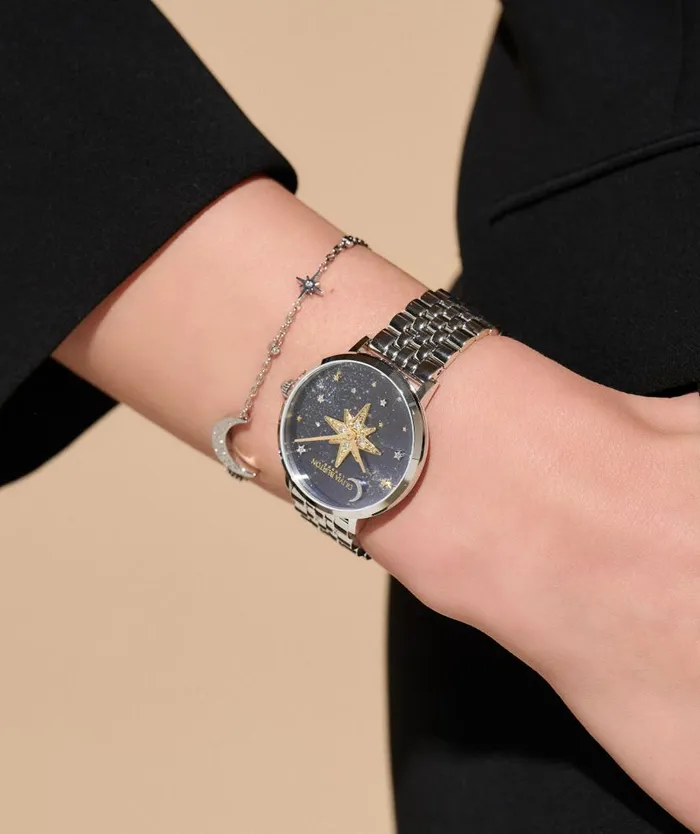 Women Celestial Watches Olivia Burton 35mm Nova Slim Sapphire Blue and Silver Bracelet Watch Women Celestial Watches Olivia Burton 35mm Nova Slim Sapphire Blue and Silver Bracelet Watch