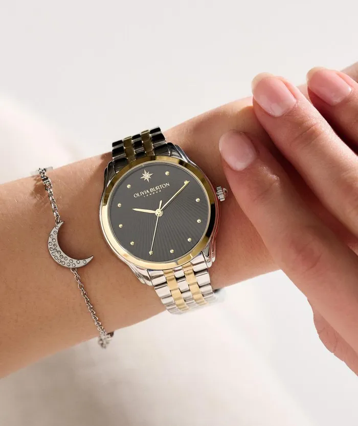 Women Celestial Watches Olivia Burton 36mm Starlight Black and Two Tone Bracelet Watch Women Celestial Watches Olivia Burton 36mm Starlight Black and Two Tone Bracelet Watch