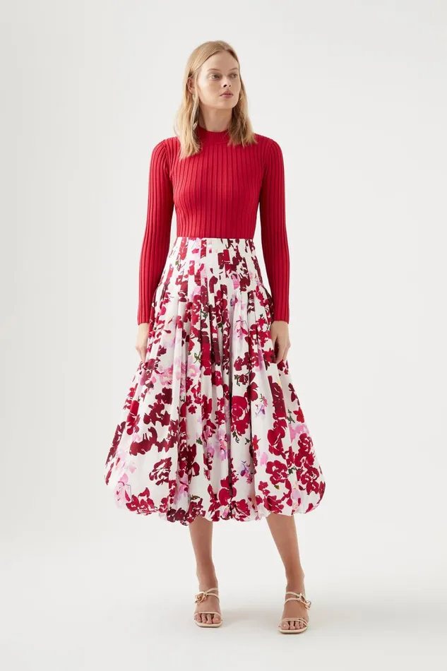 Women Cherie Bubble Midi Skirt Roses Of Provence Print Aje Skirts