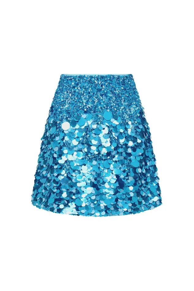 Women Cherie Sequin Mini Skirt Azure Blue Aje Skirts