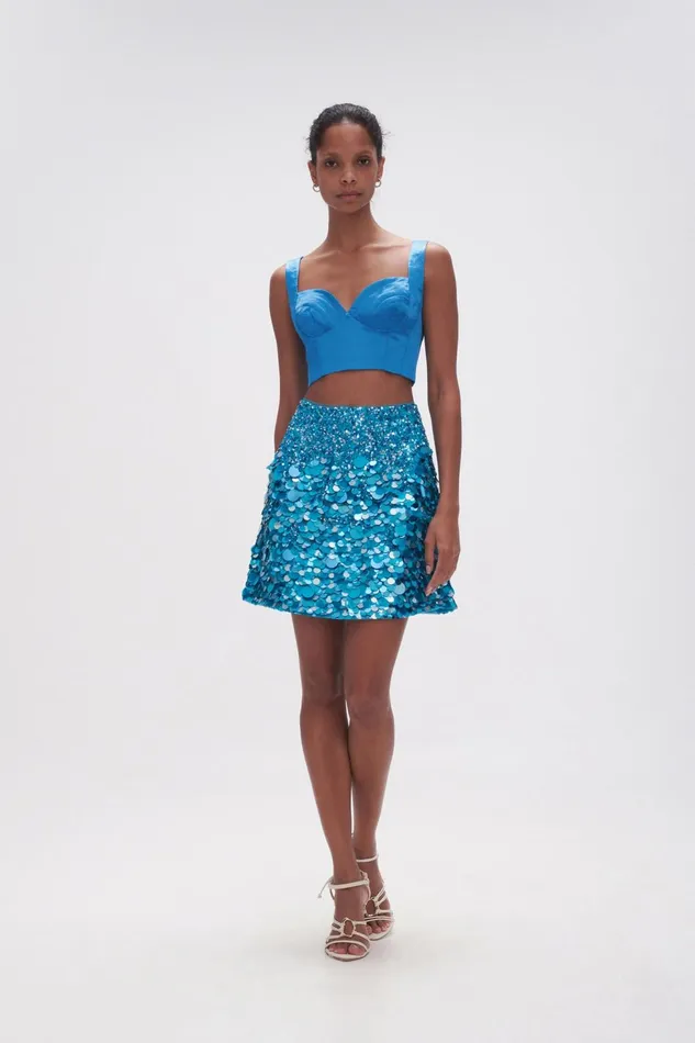 Women Cherie Sequin Mini Skirt Azure Blue Aje Skirts