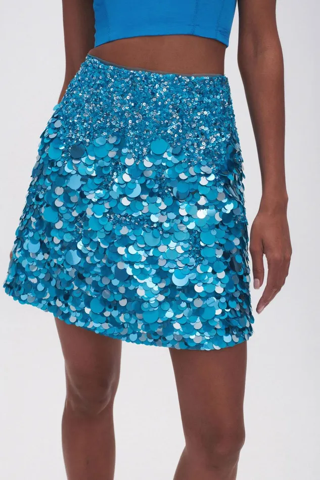 Women Cherie Sequin Mini Skirt Azure Blue Aje Skirts