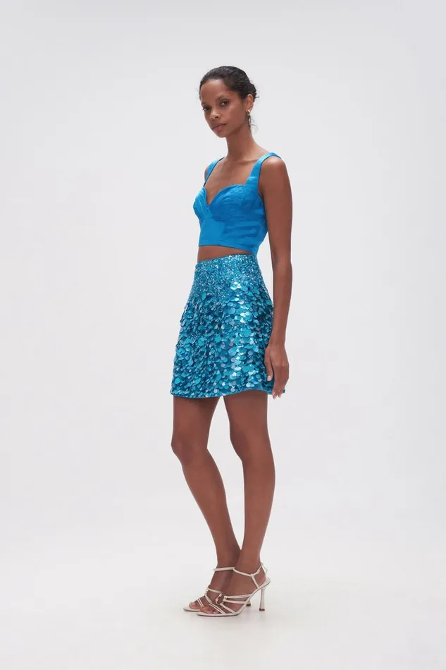 Women Cherie Sequin Mini Skirt Azure Blue Aje Skirts