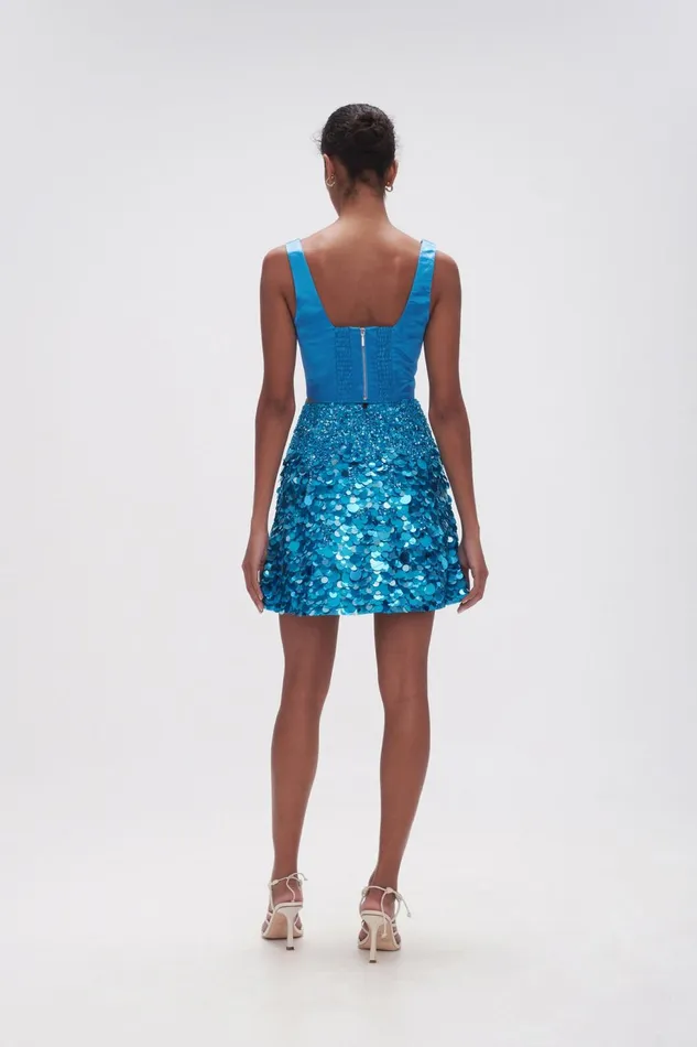 Women Cherie Sequin Mini Skirt Azure Blue Aje Skirts