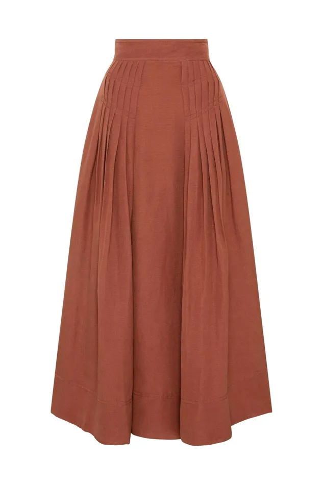 Women Chloe Tuck Detail Midi Skirt Coffee Aje Skirts