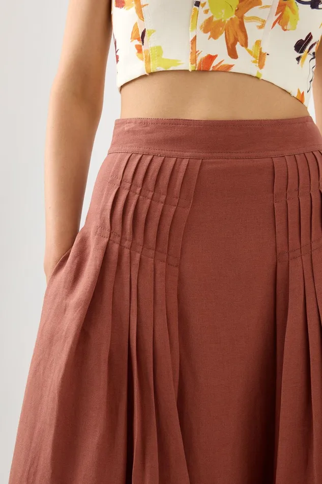 Women Chloe Tuck Detail Midi Skirt Coffee Aje Skirts