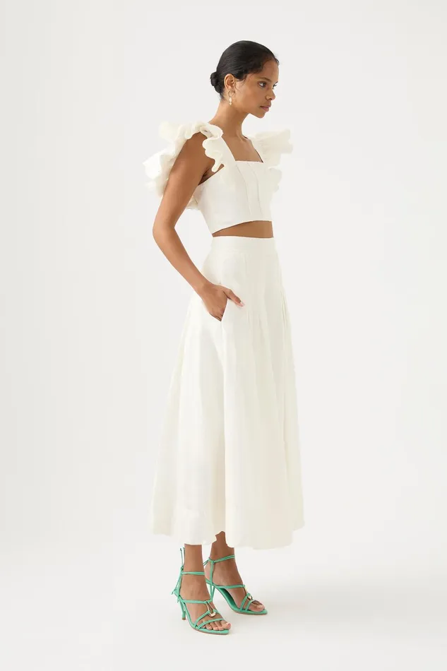 Women Chloe Tuck Detail Midi Skirt Ivory Aje Skirts
