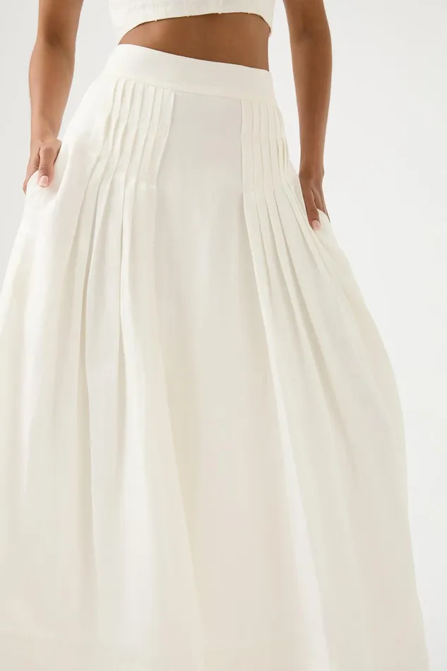 Women Chloe Tuck Detail Midi Skirt Ivory Aje Skirts