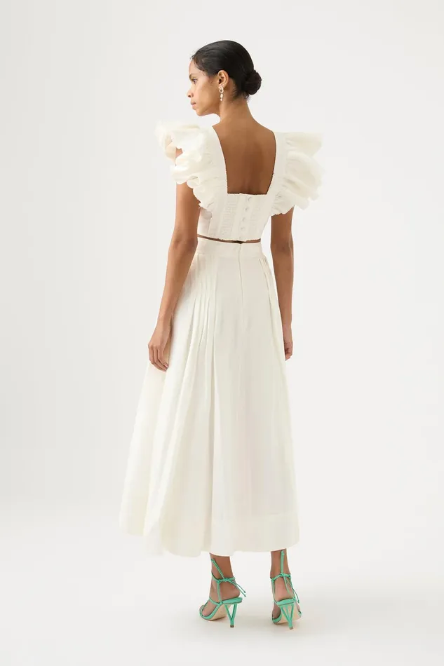 Women Chloe Tuck Detail Midi Skirt Ivory Aje Skirts