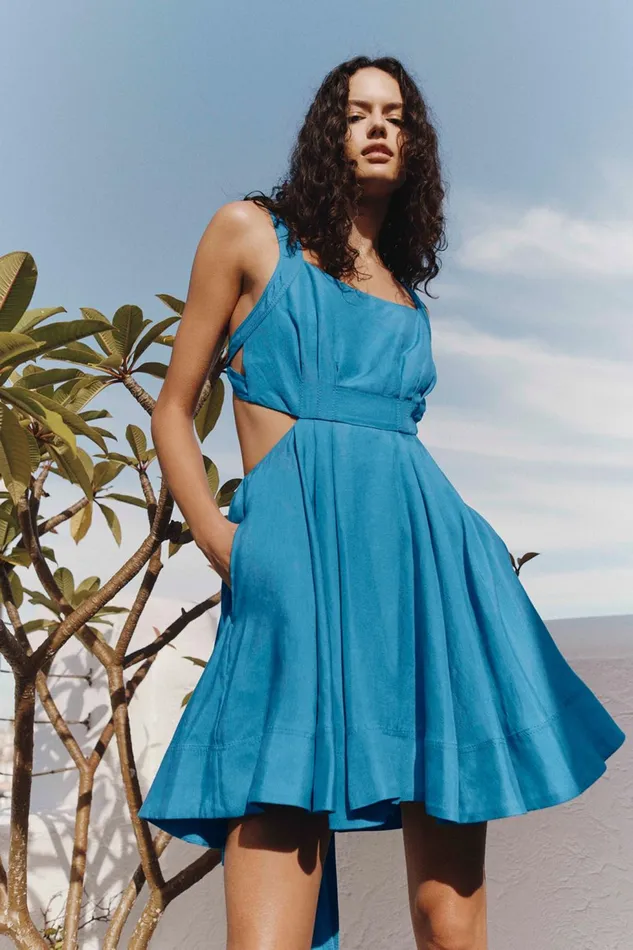 Women Clara Tie Back Mini Dress Azure Blue Aje Dresses