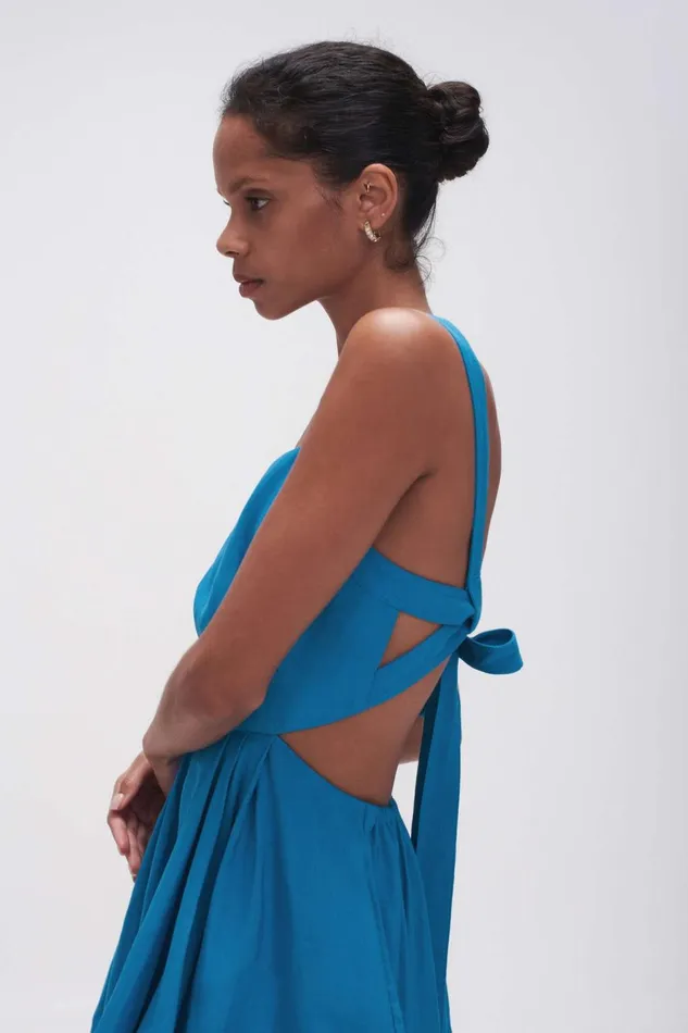 Women Clara Tie Back Mini Dress Azure Blue Aje Dresses