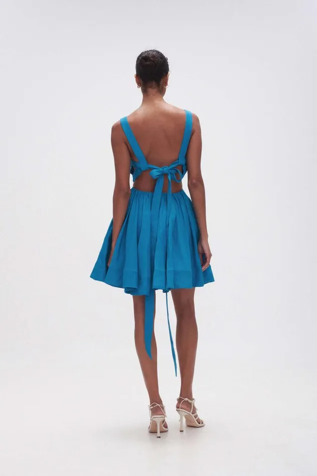Women Clara Tie Back Mini Dress Azure Blue Aje Dresses