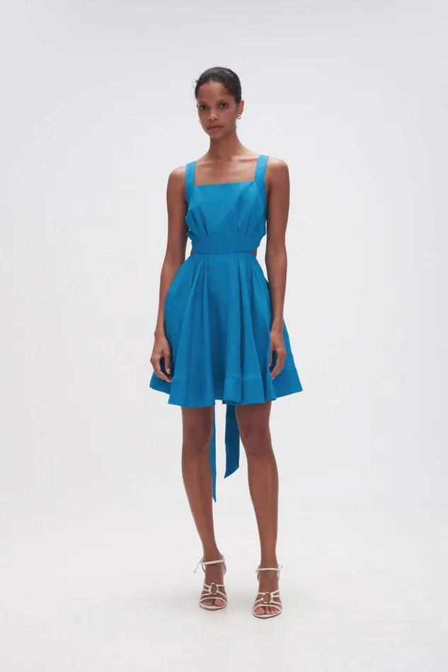 Women Clara Tie Back Mini Dress Azure Blue Aje Dresses