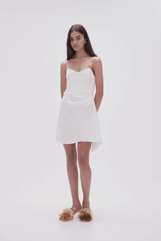 Women Clarice Draped Mini Slip Dress Ivory Aje Dresses