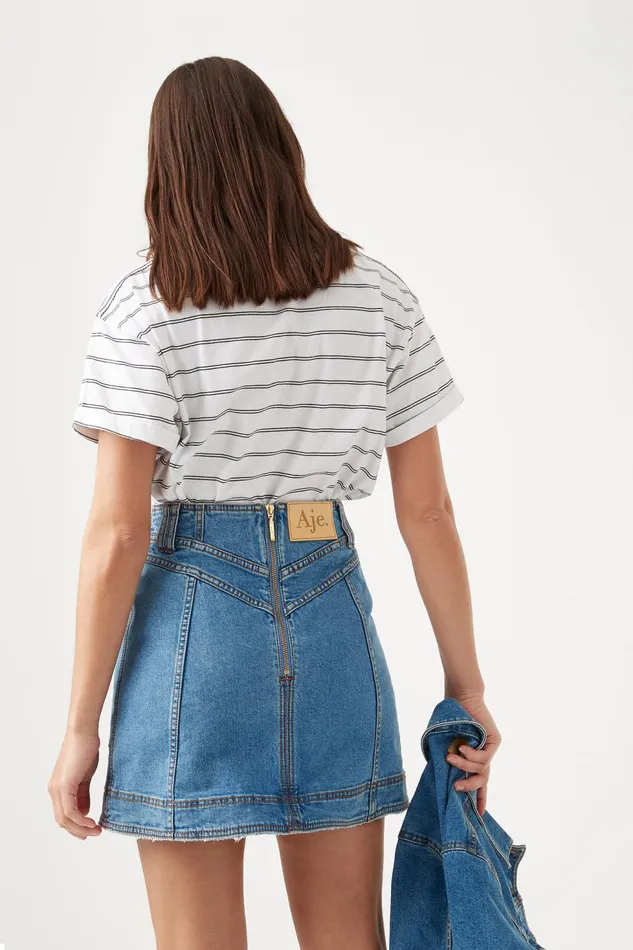 Women Classic Embellished Logo Tee Blackwhite Stripe Aje Tees