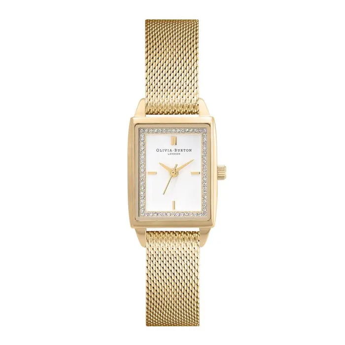 Women Classic Watches Olivia Burton 21mm Rectangle White and Gold Mesh Watch