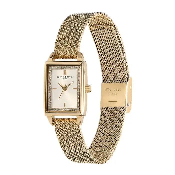 Women Classic Watches Olivia Burton 21mm Rectangle White and Gold Mesh Watch Women Classic Watches Olivia Burton 21mm Rectangle White and Gold Mesh Watch