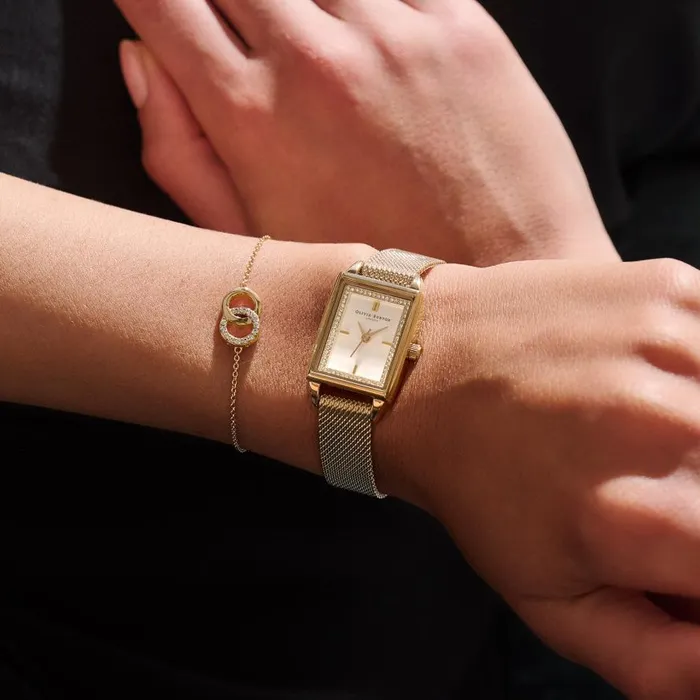Women Classic Watches Olivia Burton 21mm Rectangle White and Gold Mesh Watch Women Classic Watches Olivia Burton 21mm Rectangle White and Gold Mesh Watch