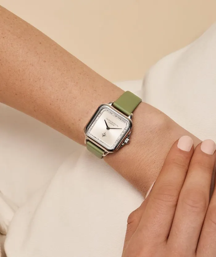 Women Classic Watches Olivia Burton 28mm Grosvenor Silver and Sage Green Leather Strap Watch Women Classic Watches Olivia Burton 28mm Grosvenor Silver and Sage Green Leather Strap Watch