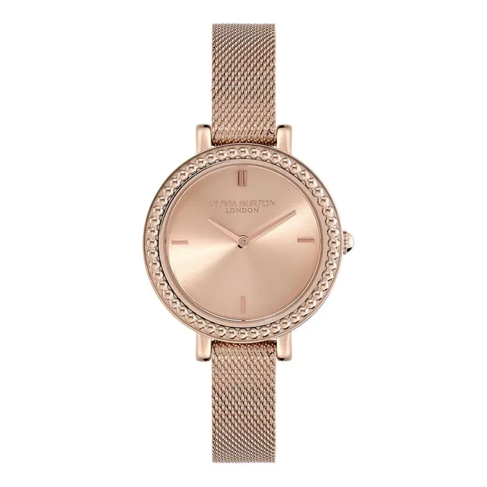 Women Classic Watches Olivia Burton 30mm Vintage Bead Rose Gold Mesh Watch