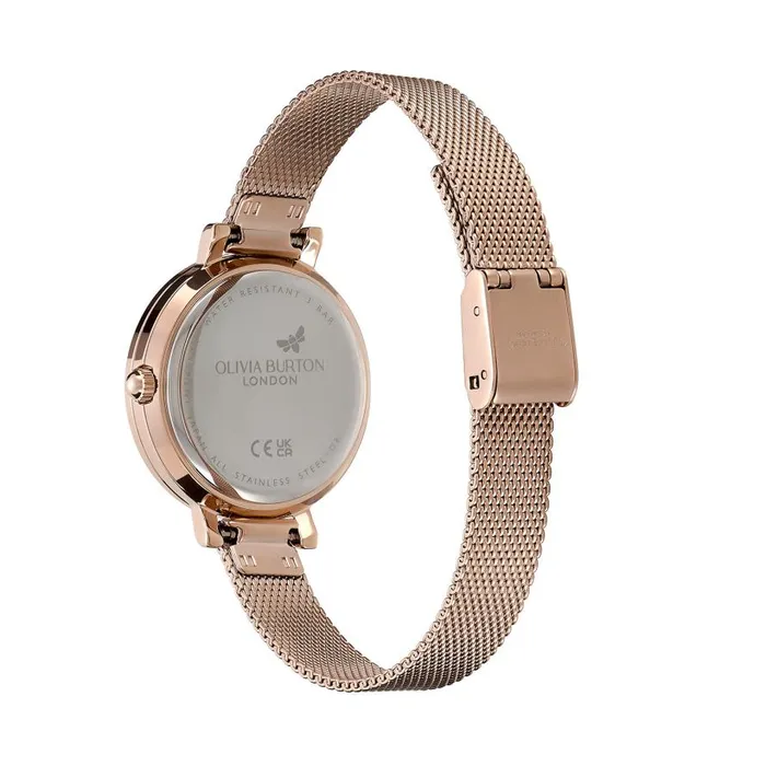 Women Classic Watches Olivia Burton 30mm Vintage Bead Rose Gold Mesh Watch