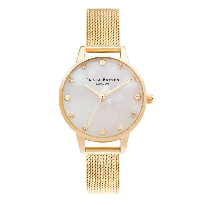 Women Classic Watches Olivia Burton 30mm White and Gold Mesh Watch