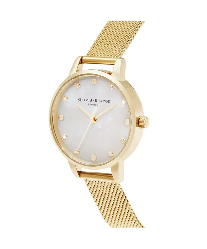 Women Classic Watches Olivia Burton 30mm White and Gold Mesh Watch