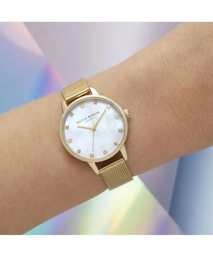 Women Classic Watches Olivia Burton 30mm White and Gold Mesh Watch