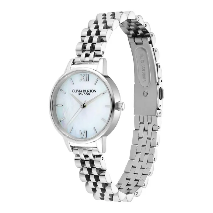 Women Classic Watches Olivia Burton 30mm White and Silver Bracelet Watch