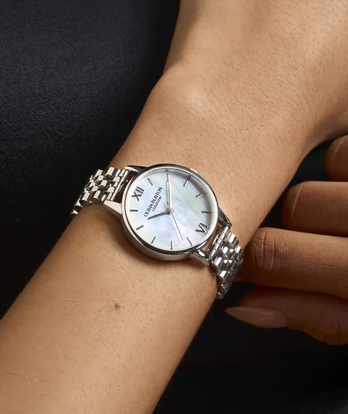 Women Classic Watches Olivia Burton 30mm White and Silver Bracelet Watch