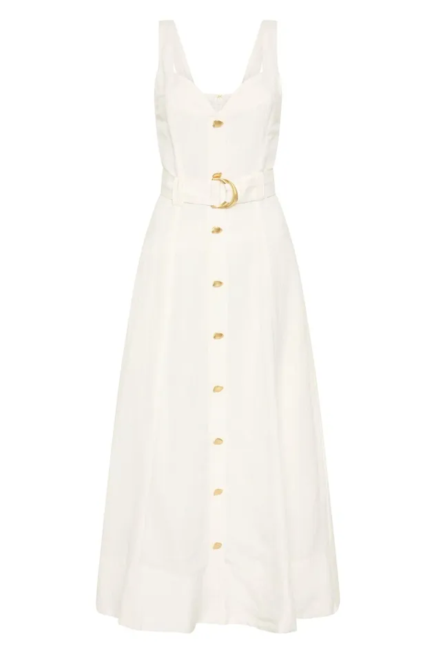 Women Clay Belted Midi Dress Ivory Aje Dresses