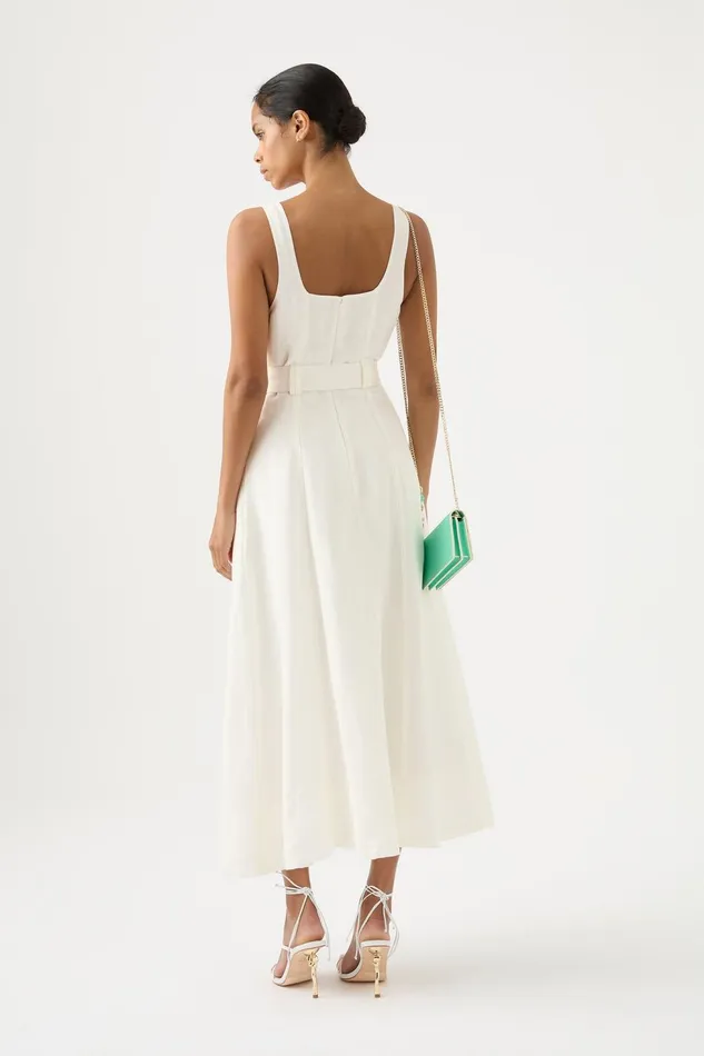 Women Clay Belted Midi Dress Ivory Aje Dresses