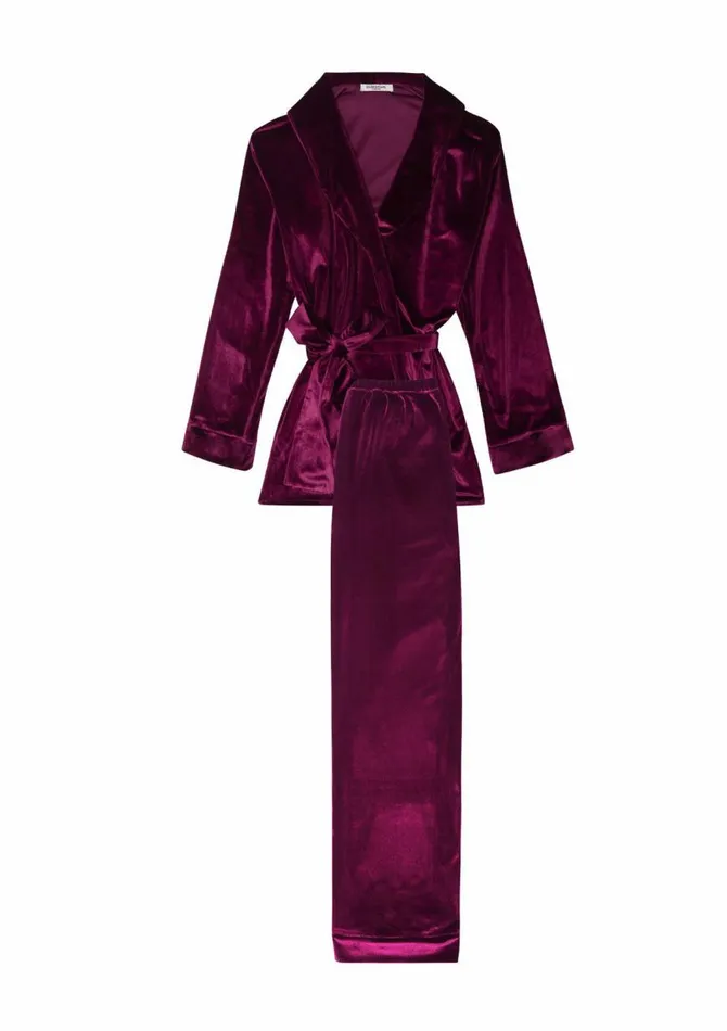 Women CoOrds Gilda and Pearl Saratoga Damson Velvet Pyjama Damson