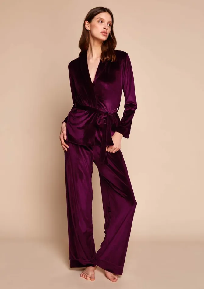 Women CoOrds Gilda and Pearl Saratoga Damson Velvet Pyjama Damson Women CoOrds Gilda and Pearl Saratoga Damson Velvet Pyjama Damson