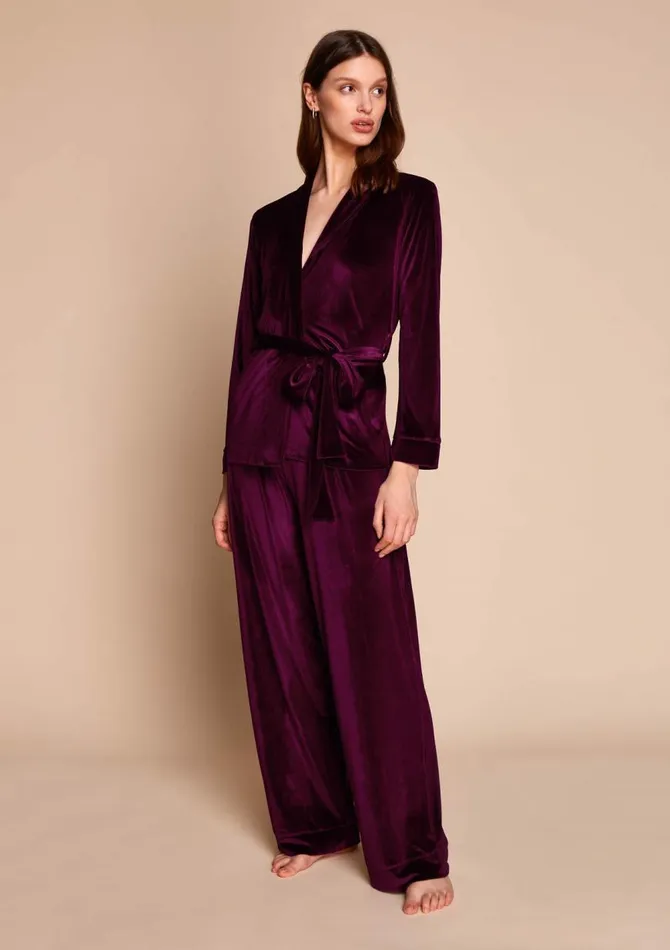 Women CoOrds Gilda and Pearl Saratoga Damson Velvet Pyjama Damson Women CoOrds Gilda and Pearl Saratoga Damson Velvet Pyjama Damson