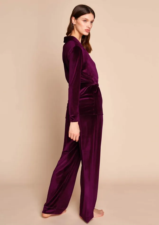 Women CoOrds Gilda and Pearl Saratoga Damson Velvet Pyjama Damson Women CoOrds Gilda and Pearl Saratoga Damson Velvet Pyjama Damson