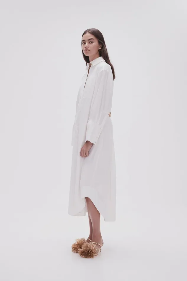 Women Coexistance Twisted Midi Dress Ivory Aje Dresses
