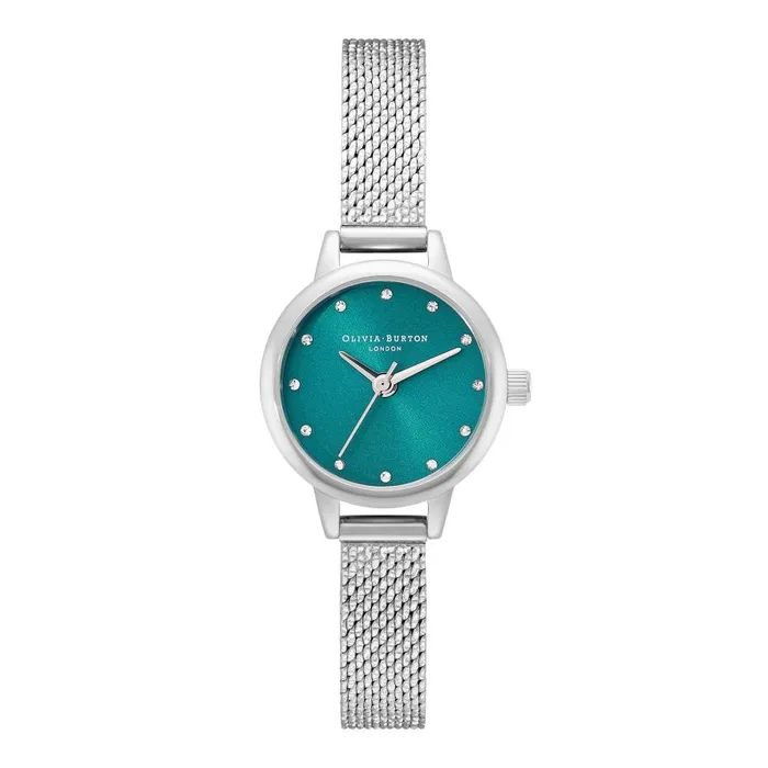 Women Color Dial Watches Olivia Burton 23mm Teal and Silver Mesh Watch