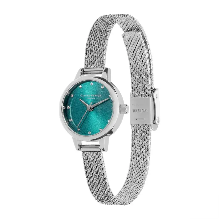 Women Color Dial Watches Olivia Burton 23mm Teal and Silver Mesh Watch