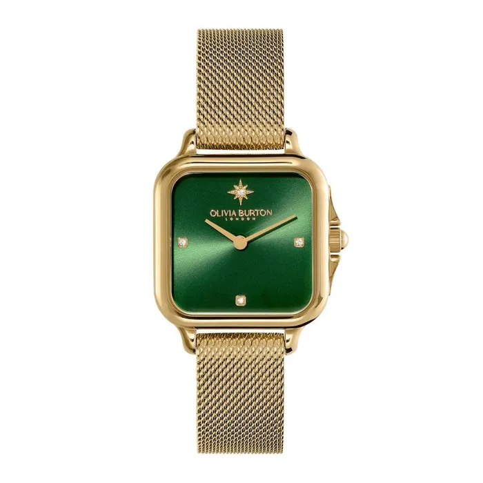Women Color Dial Watches Olivia Burton 28mm Grosvenor Green and Gold Mesh Watch Women Color Dial Watches Olivia Burton 28mm Grosvenor Green and Gold Mesh Watch