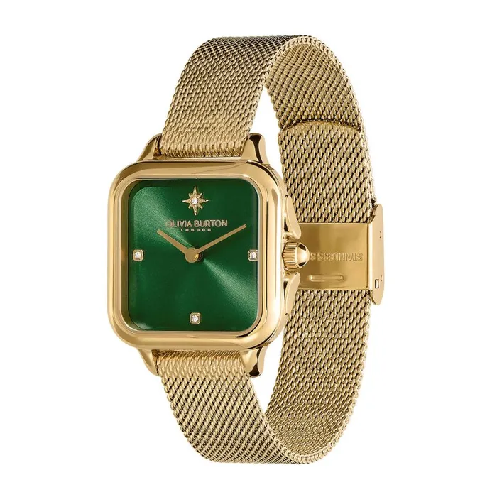 Women Color Dial Watches Olivia Burton 28mm Grosvenor Green and Gold Mesh Watch Women Color Dial Watches Olivia Burton 28mm Grosvenor Green and Gold Mesh Watch