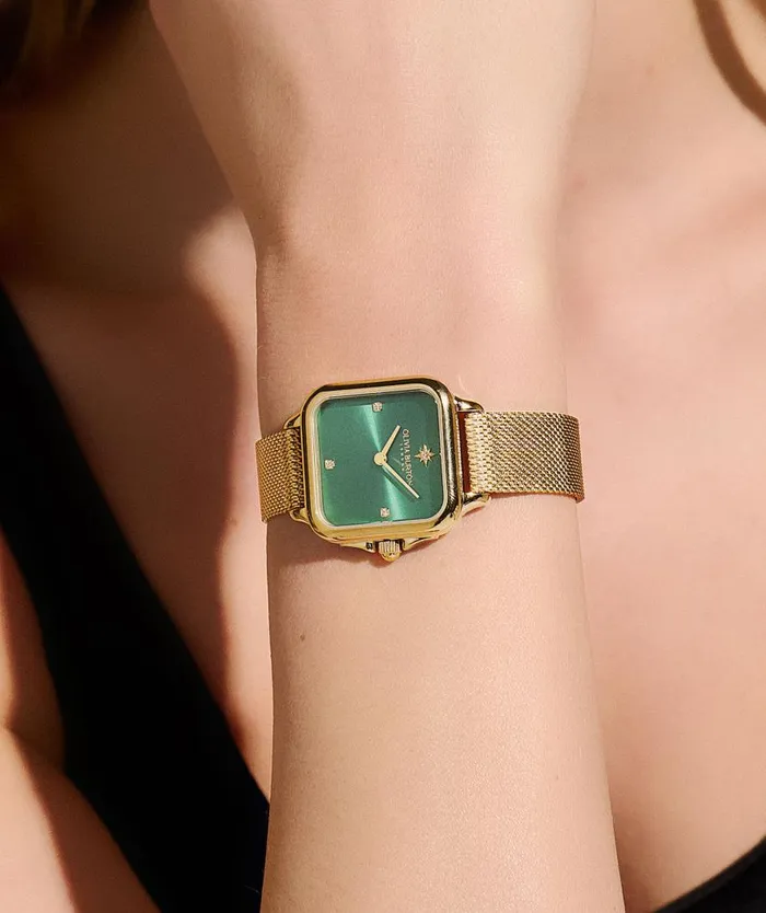 Women Color Dial Watches Olivia Burton 28mm Grosvenor Green and Gold Mesh Watch Women Color Dial Watches Olivia Burton 28mm Grosvenor Green and Gold Mesh Watch
