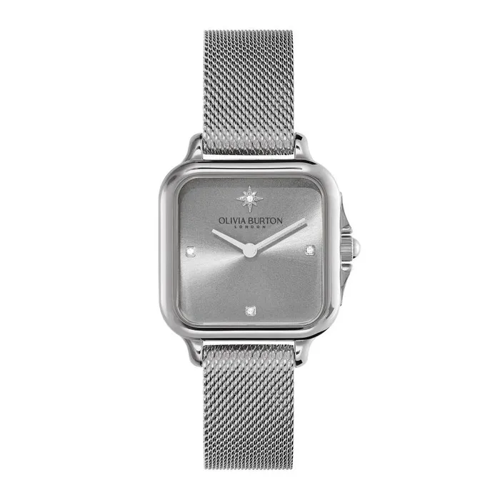 Women Color Dial Watches Olivia Burton 28mm Grosvenor Light Grey and Silver Mesh Watch Women Color Dial Watches Olivia Burton 28mm Grosvenor Light Grey and Silver Mesh Watch