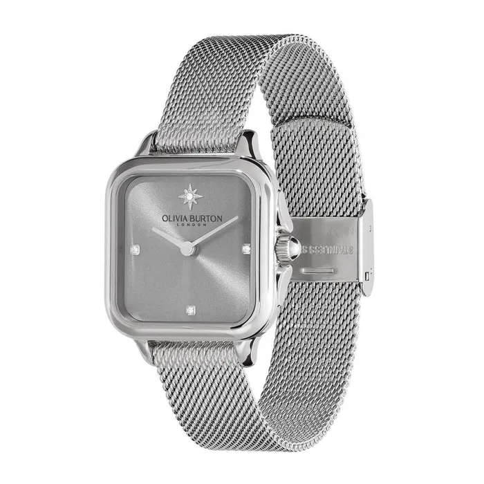 Women Color Dial Watches Olivia Burton 28mm Grosvenor Light Grey and Silver Mesh Watch Women Color Dial Watches Olivia Burton 28mm Grosvenor Light Grey and Silver Mesh Watch