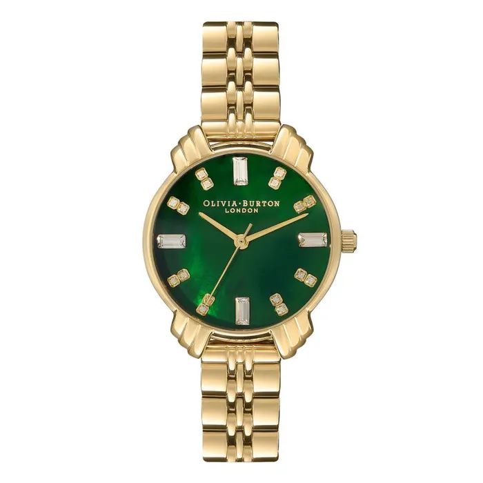 Women Color Dial Watches Olivia Burton 30mm Emerald and Gold Bracelet Watch