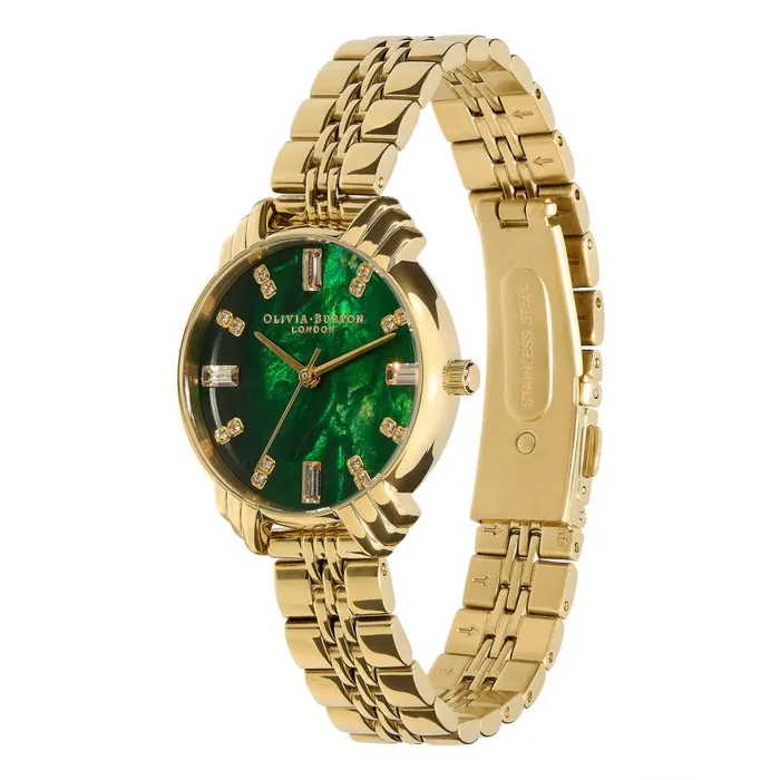 Women Color Dial Watches Olivia Burton 30mm Emerald and Gold Bracelet Watch